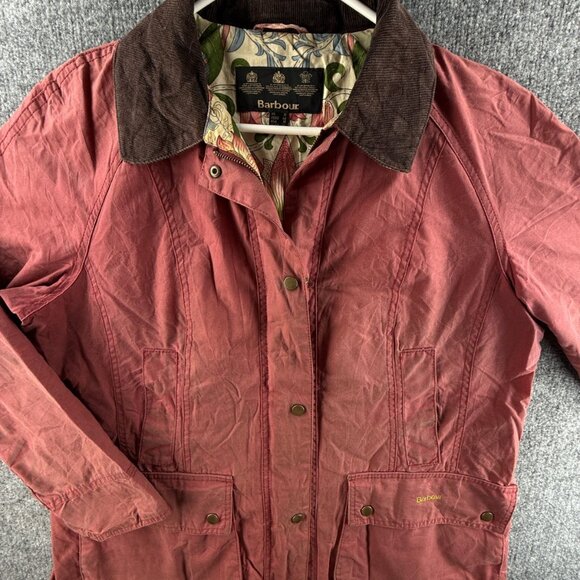 Barbour SMU Hope Beadnell Waxed Jacket Women Full Zip Size 14 USA Red Canvas - Picture 1 of 16